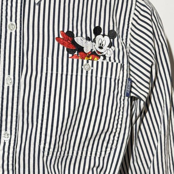 Vtg Mickey Unlimited Disney Stripe Denim Shirt Women’s Medium Button Up EUC - Picture 4 of 11